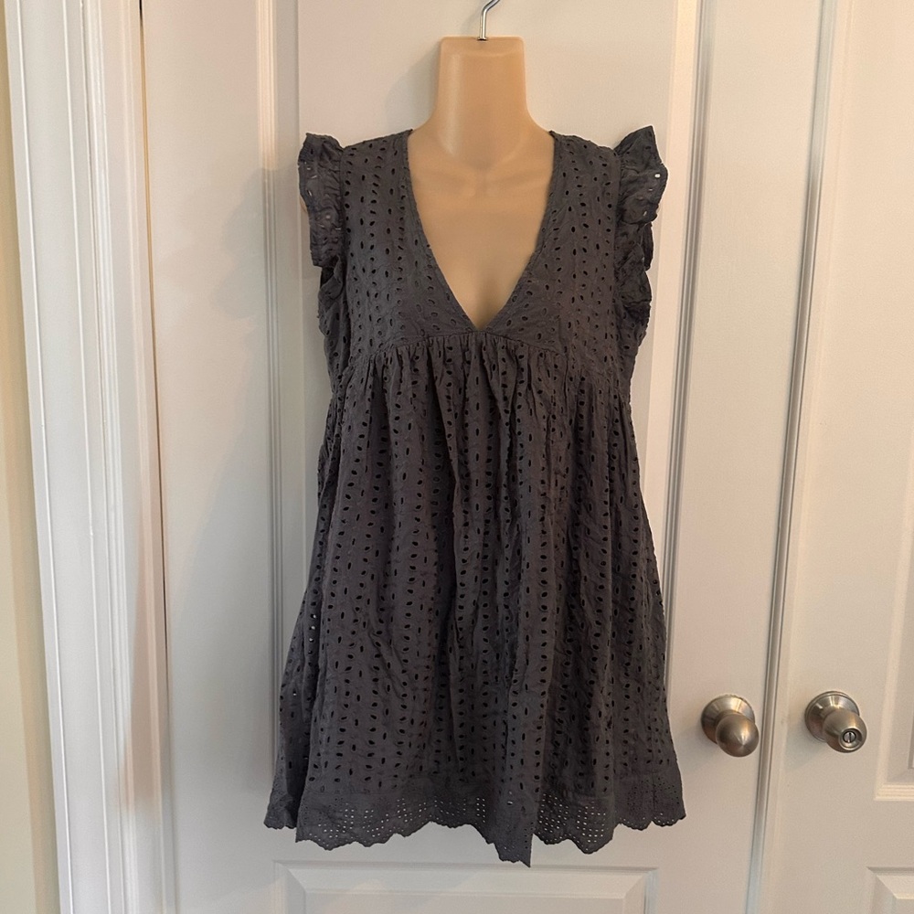 Mustard Seed Blue Eyelet Romper Pocket Dress